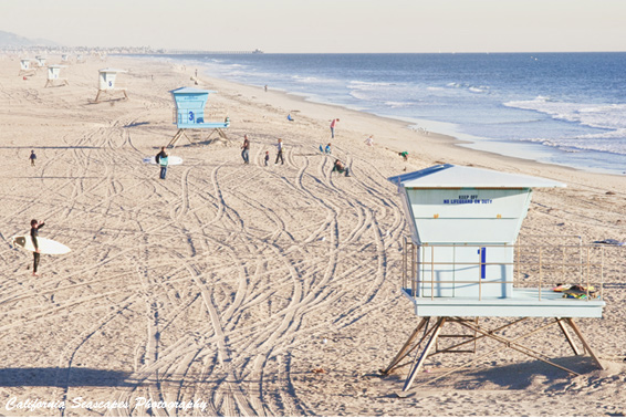 Lifeguard Towers and Surfers